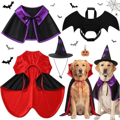 3 Sets Halloween Cat Dog Costume Vampire Cloak Witch Outfit Bat Wing, Large by Janmercy