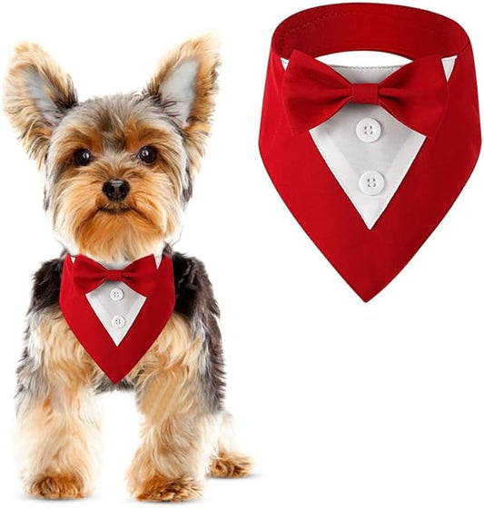 Dog Wedding Bandana, Formal Dog Tuxedo Adjustable Pet Collar with Bow, Small, Medium and Large Wedding Clothing, Birthday Gifts for Dogs (Small, Red)