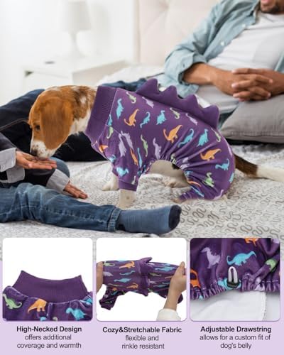 CuteBone Dinosaur Costume Dog Pajamas, Stretchy Spandex Crystal Velvet Sleepwear Coat for Small Dogs, Soft & Warm Pet Outfit Clothes for Cold Weather, Cozy Pullover Design COSP04M - Image 3