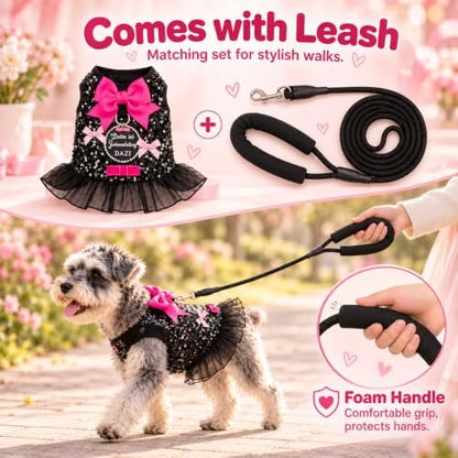 Sequin Dog Costume Harness Dress with Leash, Pet Outfit M - Image 2