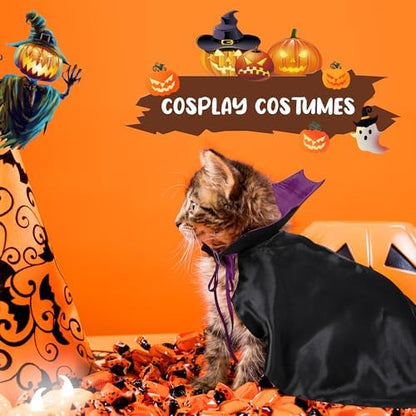 Dog Halloween Costume Cape Vampire Cloak with Bow Tie (Purple, SM) - Image 4