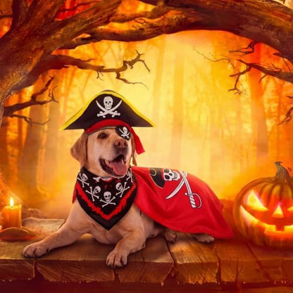 Huhumy 4 Pcs Dog Pirate Costume Hat Cape Bandana, Red, Double Extra Large - Image 4