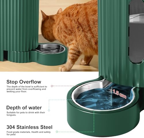 Gravity Automatic Cat Feeder, Water & Food Dispenser Set, Stainless Bowls