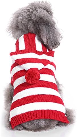 S-Lifeeling Red and White Striped Dog Sweater Holiday Halloween Christmas Pet Clothes Soft Comfortable Dog Clothes by S-Lifeeling
