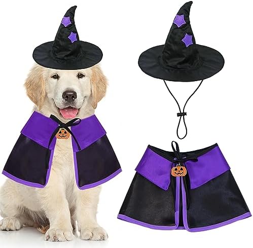 GOYOSWA Dog Halloween Costumes Dog Witch Cloak Cape Wizard Hat Halloween Costumes for Dogs Small Medium Large Breed (Small) by GOYOSWA