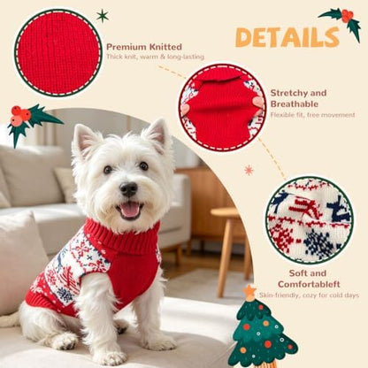 Dog Christmas Sweater, Knitted Dog Sweater for Small Dogs Girl Boy - Image 3
