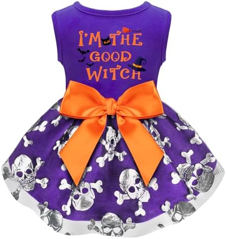 Dog Halloween Costumes Dog Dress Halloween Costumes for Dogs Funny Puppy Dress with Bow for Small Medium Large Dogs Pumpkin Witch Bat Pet Costume Halloween by BAOBICUTE