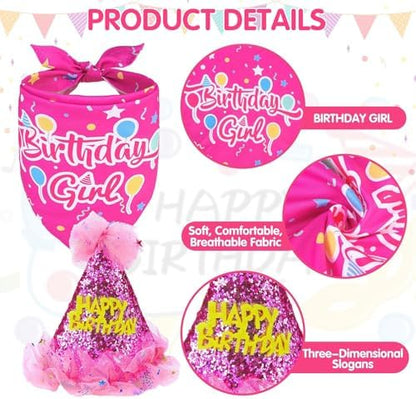 SCENEREAL Dog Birthday Bandana with Hat and Dress Girl Set, Puppy Birthday Party Supplies, Cute Pink Tutu Skirt Outfit for Small Medium Large Dogs - Image 4