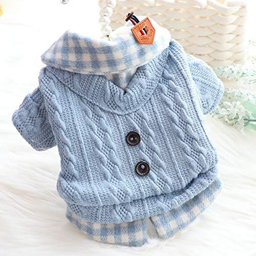 Dog Princess Sweater for Small Dogs Thick Shirt Plaid Clothes Costume Pet Girl Cute Coat Outfits Fall Costumes Winter Dog Sweaters (L,Blue) - Image 2