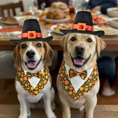 Thanksgiving Day Dog Adjustable Tuxedo with Black Pilgrim Hat Thanksgiving Day Puppy Costume Set Fall Thanksgiving Themed Outfits for Cats Puppy Dog M - Image 6