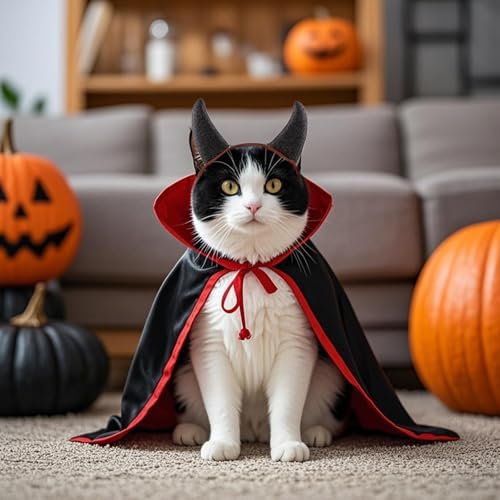 Elegant little tail Halloween Dog Costume 2 Pack Cute Cat Dog Cape Cosplay Devil Hat Headband Adjustable Vampire Cloak Demon Hair Hoop Funny Pet Cape Outfits for Small Medium Dogs Holiday Supplies - Image 3