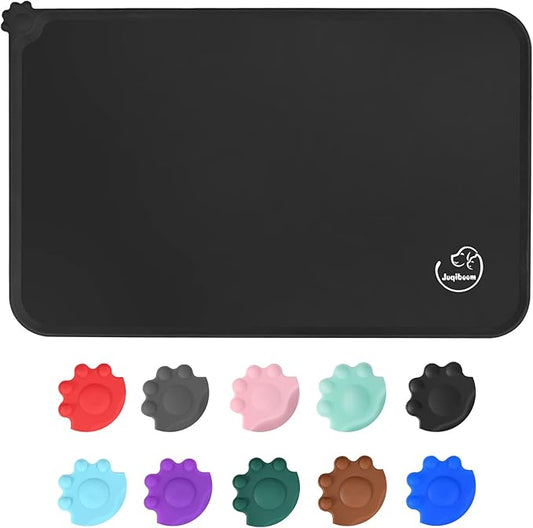 Silicone Waterproof Dog Cat Pet Feeding Mats, Non Slip, Easy Clean Pet Dog Cat Bowl Mats Placemat (28" x 24") Black