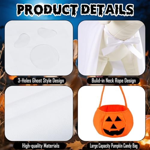 Dog Halloween Costumes, Dog Ghost Costume Funny Pet Ghost Costume with Pumpkin Candy Bag for Small Medium Large Dogs Pets (Small) - Image 4