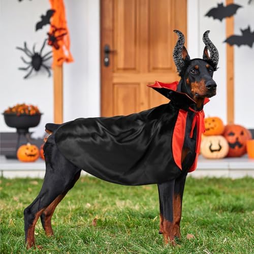 2 Pcs Dog Halloween Costume Set Cat Witch Vampire Cape Devil Horns Hat Holiday Clothes for Cat Puppy Halloween Party Pet Outfits (Red) XL - Image 2