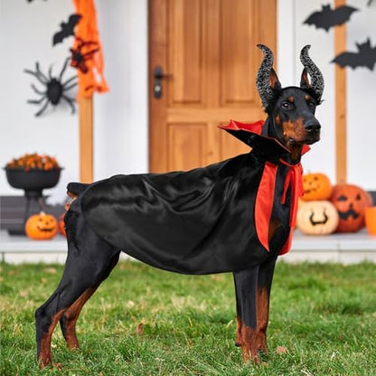 2 Pcs Dog Halloween Costume Set Cat Witch Vampire Cape Devil Horns Hat Holiday Clothes for Cat Puppy Halloween Party Pet Outfits (Red) XL - Image 2