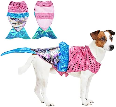 Mermaid Dog Halloween Costumes, Dog Clothes Mermaid Costume for Small Medium Dogs Cats Puppy, Cute Pet Cosplay Outfit for Christmas, Birthday Party Photo Props Dress up Accessories Parade by Coppthinktu