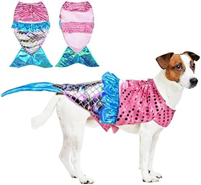 Mermaid Dog Halloween Costumes, Dog Clothes Mermaid Costume for Small Medium Dogs Cats Puppy, Cute Pet Cosplay Outfit for Christmas, Birthday Party Photo Props Dress up Accessories Parade by Coppthinktu