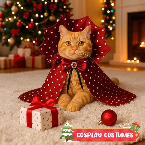 Dog Halloween Costume Cape Vampire Cloak with Bow Tie (Burgundy, SM - Image 4