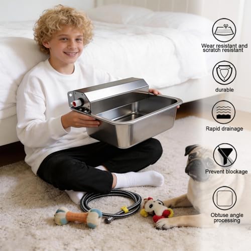 Automatic Dog Water Dispenser 2 Gallons, 304 Stainless Steel Dog Water Bowl for Indoor/Outdoor, Large Water Bowl for Pets & Livestock, Anti Tip, Wide Mouth, Water Auto Fill, Fit GHT 3/4" Faucet