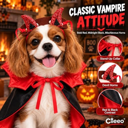 2 Piece Dog Cat Halloween Costume, Vampire Devil Cape Cloak with Horn Headband, Red Black Pet Costume for Small Medium Dogs Cats, Halloween Cosplay Party Dress Up Accessories - Image 4