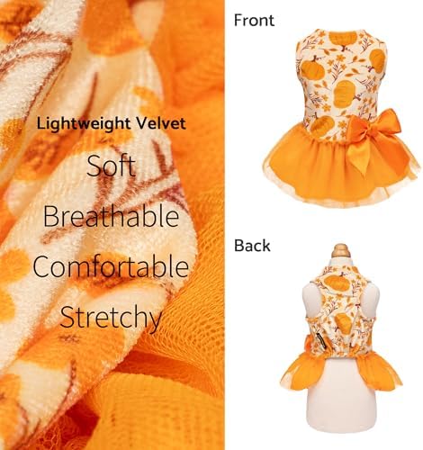 Fitwarm Pumpkin Flower Dog Dress, Thanksgiving Outfit for Small Dogs Girl, Fall Pet Outfit, Beige, Orange, Medium - Image 4