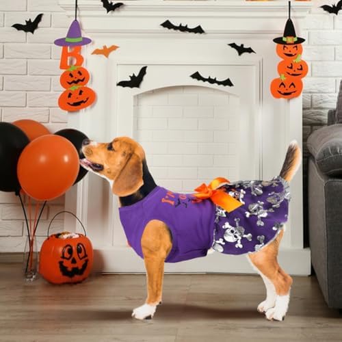 Dog Halloween Costumes Dog Dress Halloween Costumes for Dogs Funny Puppy Dress with Bow for Small Medium Large Dogs Pumpkin Witch Bat Pet Costume Halloween - Image 3