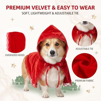 Haysandy Red Riding Hood Costume for Dog Pet Red Hooded Velvet Cloak, XL - Image 2