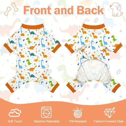 Dog Pajamas for Small Medium Dogs Pjs Orange Dinosaurs Dog Onesie Breathable Puppy Pj Pet Stretchy Soft Sleepwear for Spring Summer Costume-XL - Image 5