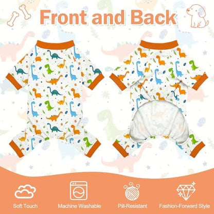 Dog Pajamas for Small Medium Dogs Pjs Orange Dinosaurs Dog Onesie Breathable Puppy Pj Pet Stretchy Soft Sleepwear for Spring Summer Costume-L - Image 5