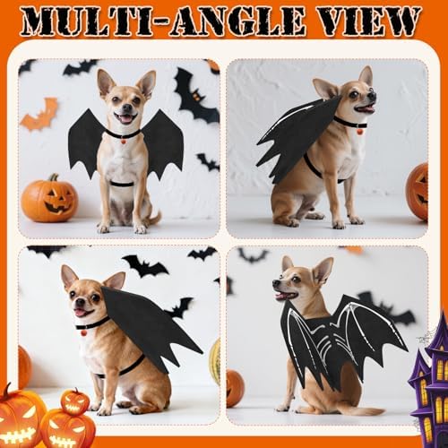 Olanrun Small Dog Halloween Costumes, Adjustable Puppy Dog Bat Wings Costumes for Small Dogs Cats with Pumpkin Bell Skeleton Print On The Back, Pet Costume Halloween Cosplay Party Dress Up, XS Black - Image 4