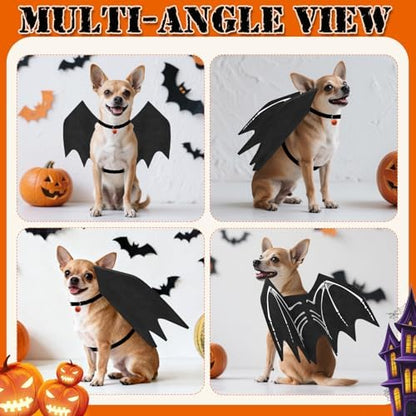 Olanrun Small Dog Halloween Costumes, Adjustable Puppy Dog Bat Wings Costumes for Small Dogs Cats with Pumpkin Bell Skeleton Print On The Back, Pet Costume Halloween Cosplay Party Dress Up, XS Black - Image 4