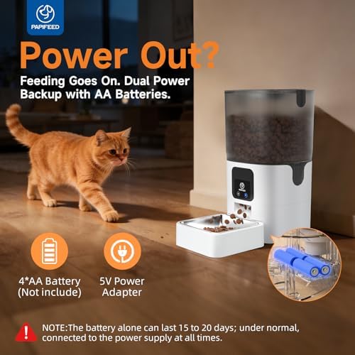PAPIFEED Automatic Cat Feeder with App, 5G WiFi Auto Cat Feeder, 6L Slow-Feed Cat Food Dispenser for Dry Food, Dual Power Supply Timed Pet Feeder for Small Dog, 10 Meals/Day, 12 Portions/Meal, White