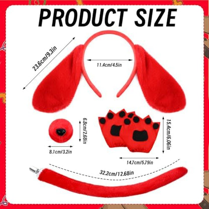 5Pcs Puppy Dog Costume Accessories Set Including Dog Ears Headband Nose Tail Gloves for Halloween Cosplay Party Supplies - Image 3