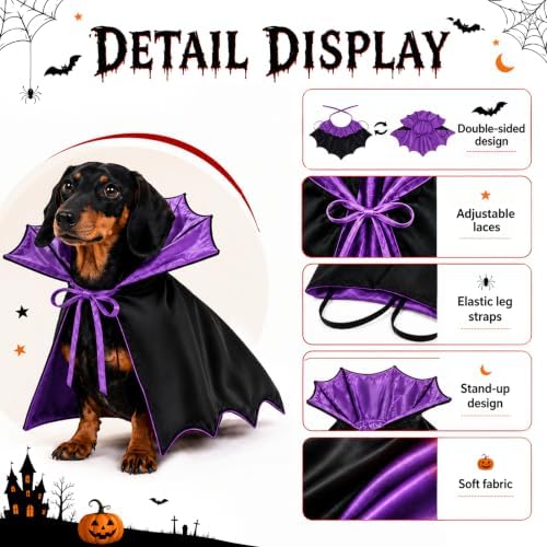 Dog Halloween Costumes for Small Medium Dogs Cats Upgraded, Funny Small Dog Devil Costumes for Trick-or-Treating, Cosplay, Parties, Photo Shoots Adjustable 10-20 Inches(Purple) - Image 3