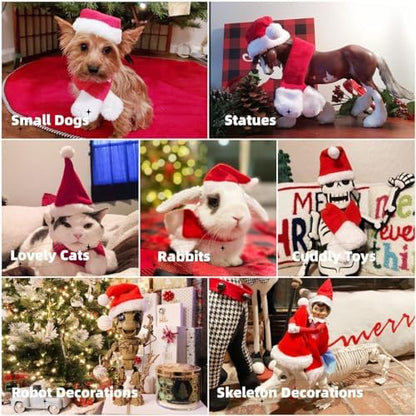 NAMSAN Pet Christmas Costume for Cats Small Dogs Rabbits, Santa Cat Hat with Red Scarf, Small Dog Xmas Hat Scarves, Red Christmas Cat Outfit for Holiday Party Cosplay Statue Decoration - Image 2