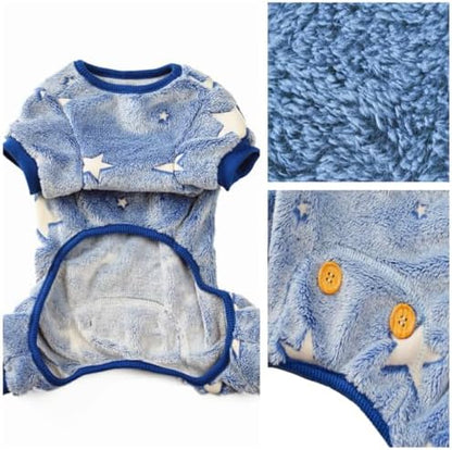 Plush Dog Pajamas Glow in The Dark Dog Jumpsuit 4 Legged Onesie for Small Medium Dog Cat, Pink Star S - Image 3