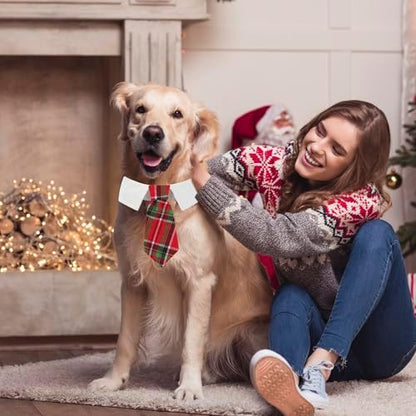ADOGGYGO Christmas Dog Necktie Tuxedo, Red Plaid Pet Christmas Neck Tie Collar for Small Medium Large Dogs Pets (Large) - Image 3