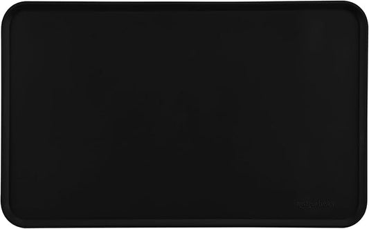 Amazon Basics Waterproof Non-Slip Silicone Pet Feeding Mat with Raised Edges for Food and Water Bowls, Easy to Clean Pet Placemat to Protect Floors, 18.5" x 11.5", Black