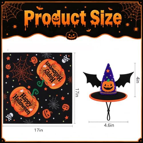 2 Pcs Halloween Pet Hat Bandana Set, Witch Pumpkin Costumes for Cats - Image 2