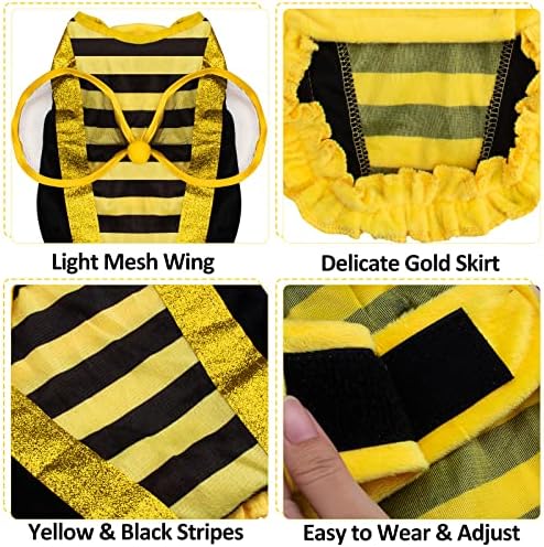Bee Dog Halloween Costumes, Bumblebee Dog Costumes for Small Medium Dogs Cats, Pet Costume with Cap, Black and Yellow Stripes for Christmas Cosplay Clothes - Image 3