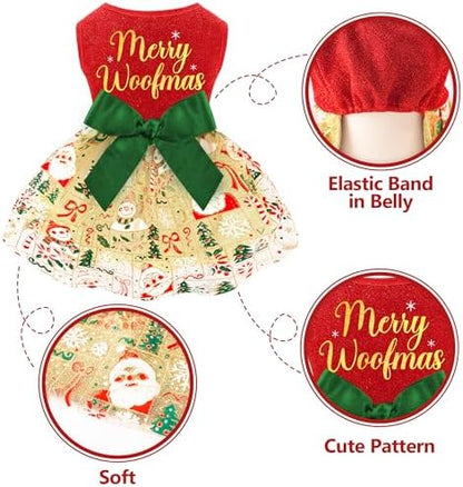 Dog Christmas Outfit Cute Dog Christmas Dress with Bowknot Tulle Puppy Clothes for Small Medium Dogs Cats Boys Girls Pet Costume - Image 5