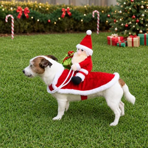 Santa Rider Pet Halloween Costume with Plush Santa Doll- Small to Medium-Large Breed Funny Clothes Outfit Apparel (Small) - Image 3