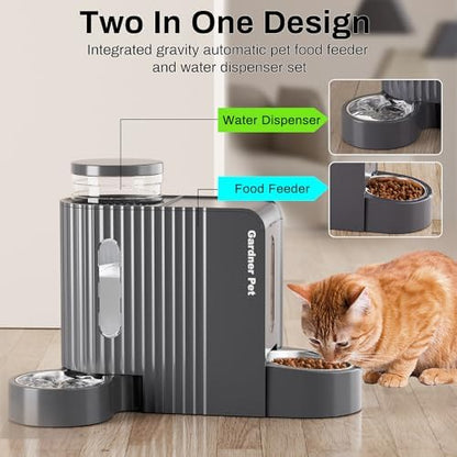 Gravity Automatic Cat Feeder, Water & Food Dispenser Set, Stainless Bowls