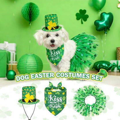 SCENEREAL St. Patrick's Day Dog Bandana Dress with Hat Set, Puppy Irish Costume for Small Medium Sized Girl Dogs Cats, Cute Tutu Skirt Green Holiday Pet Outfit Party Supplies - Image 3