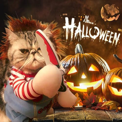Pet Deadly Doll Dog Costume, Novelty Halloween Christmas Costumes Funny Dog Cosplay Outfits Cute Clothes for Small Medium Large Dogs Cats Party Dress Up Cool Puppy Costumes Scary Spooky Apparel Blue - Image 3