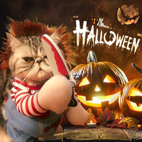 Pet Deadly Doll Dog Costume, Novelty Halloween Christmas Costumes Funny Dog Cosplay Outfits Cute Clothes for Small Medium Large Dogs Cats Party Dress Up Cool Puppy Costumes Scary Spooky Apparel Blue - Image 6