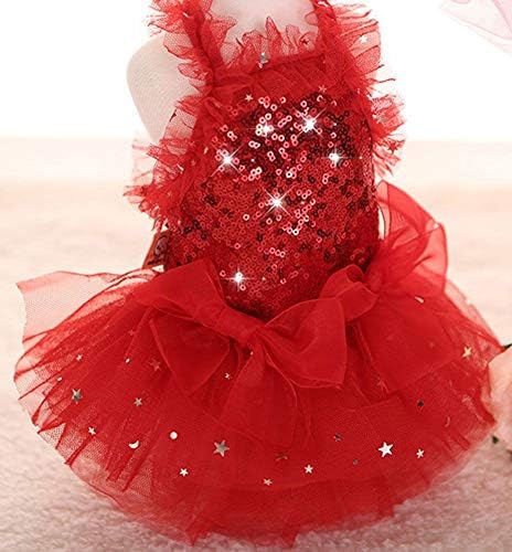 Fashion Sweet Puppy Dog Blingbling Princess Skirt Pet Dog Lace Cake Camisole Tutu Dress Red Medium - Image 3