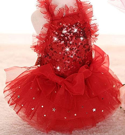 Fashion Sweet Puppy Dog Blingbling Princess Skirt Pet Dog Lace Cake Camisole Tutu Dress Red Medium - Image 3