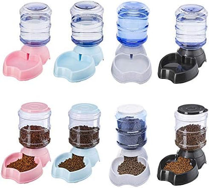 Dog Cat Large Automatic Feeder Bowl Food Water Dispenser Non-Spill Pet Container Flatware 3.8L - Black for Water Apple