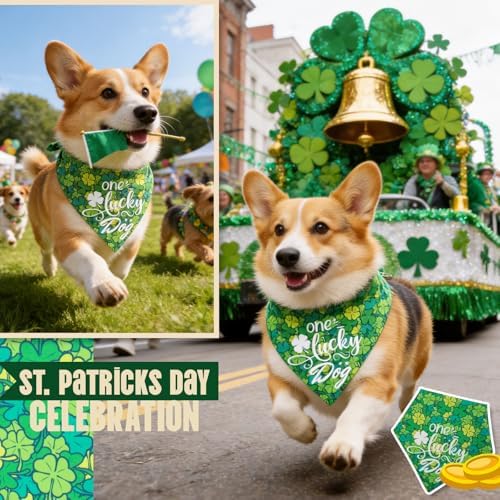 Dog Bandana for St. Patricks Day 2-in-1 Reversible - One Lucky Dog & 4-Leaf Clover Design, Pet Scarf with Snap Button Cute Lucky Holiday Costumes, Large & Giant Breeds (75lbs+) - Image 3